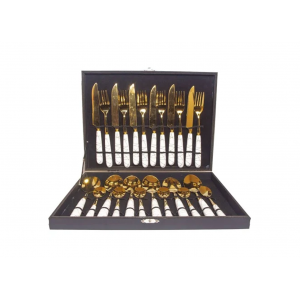 Kit Faqueiro Maleta Inox Dourado 24 Peças